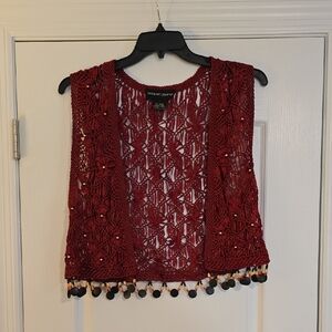 Andrea Jovine Burgundy Crochet Vest